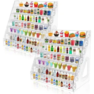 2 Pack Clear Acrylic 7-Tier Display Shelf, Mini Collectible Toys Organizer Storage Rack, Countertop Wall-Mounted Showcase for Mini Figures & Small Collectibles (Mini Brands Not Included)