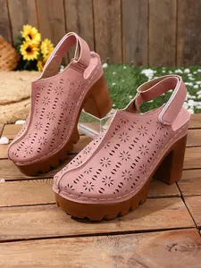 Women's Fashion Chunky Heel Sandals, Adjustable Velcro Anklet and Toe Cover, Summer Thick Sole High Heels for Casual or Formal Wear