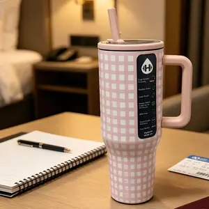 HydroJug Traveler 40 oz Pink Gingham Insulated Tumbler - Large Capacity Vacuum Flask Drinkware, Portable for Camping, Travel, Great for Birthdays, Road Trips, Flasks