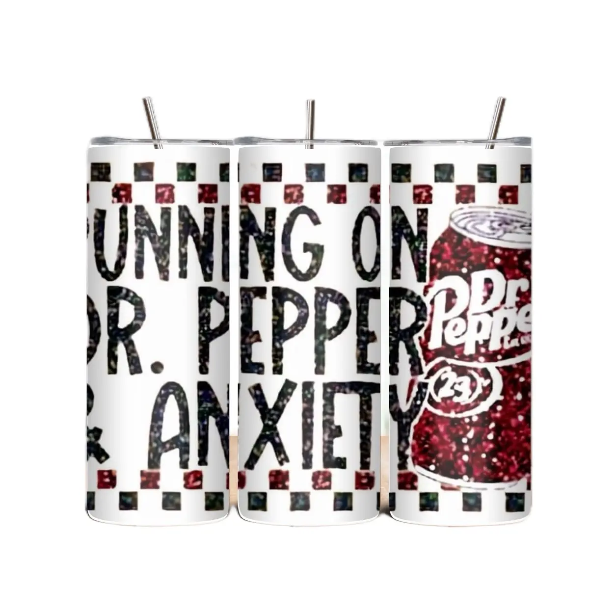 "Running on Anxiety and Dr. Pepper" Stainless Steel Vacuum Insulated Tumbler - Washable, Portable, Reusable Drinkware for Runs, Coffee - Christmas Beverage Container with Insulation Feature