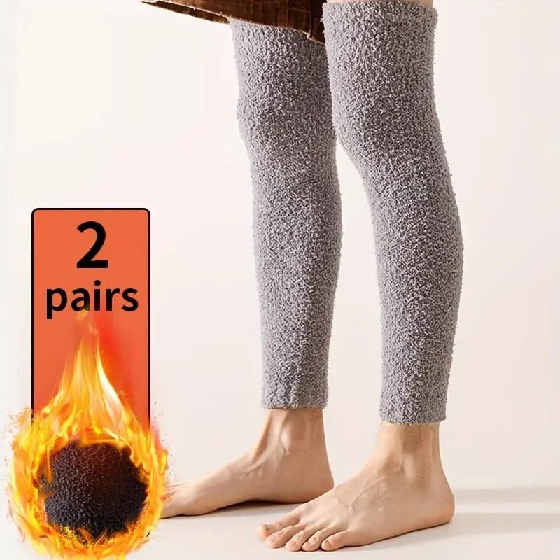 Women's 2 Pairs Black Knee-High Socks, 1 Size Thick Plush, Unisex Look, Knee & Leg Support, Energy-Saving Warmth, Winter Cold-Weather Ready, Hand Washable, One Size