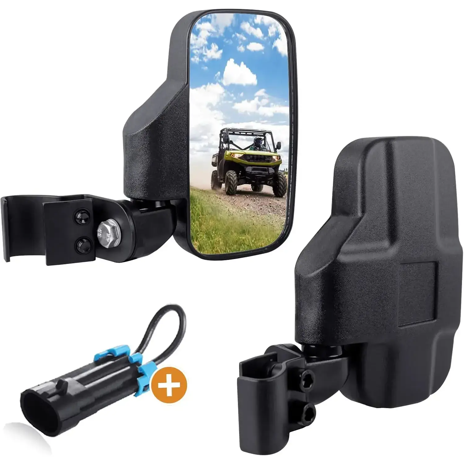 UTV Rear Side View Mirrors Compatible with 2015+ Polaris Ranger 570 900 XP 1000/Can-Am Defender Pro-Fit Cage Breakaway Side Mirrors - (Driver and Passenger Side)
