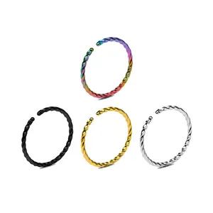 HERVAY 20G/8MM Nose Hoop Ring Stainless Steel Rolling White Gold & Black Finish Unisex Piercing Jewelry for Nose Rook Helix Daith Belly Tragus