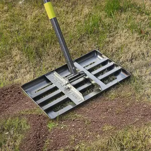 Lawn Leveling Rake | Levelawn Tool | Level Soil or Dirt Ground Surfaces Easily | 18" x 10" Ground Plate | rakes for lawns Heavy Duty 72" Extra Long Handle | Extracted Iron Metal Black