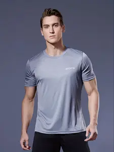 Men's Loose Letter Print Sports Tee, National Day Offers, Breathable Quick Drying Fabric Athletic T-shirt, Athlete Crew Neck Short Sleeve Top, Summer Outfits 2024