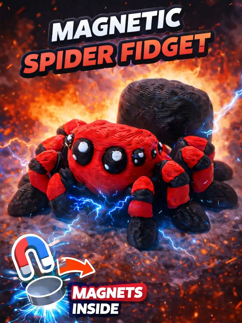 Articulated Magnetic Spider – 3D Printed Desk Companion & Refrigerator Decor