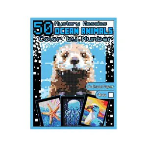 50 Marine Animal Mosaic Coloring Book, 4mm Grid Pixel Art, Paper, Stress Relief for Adults and Kids, Ocean Enthusiasts