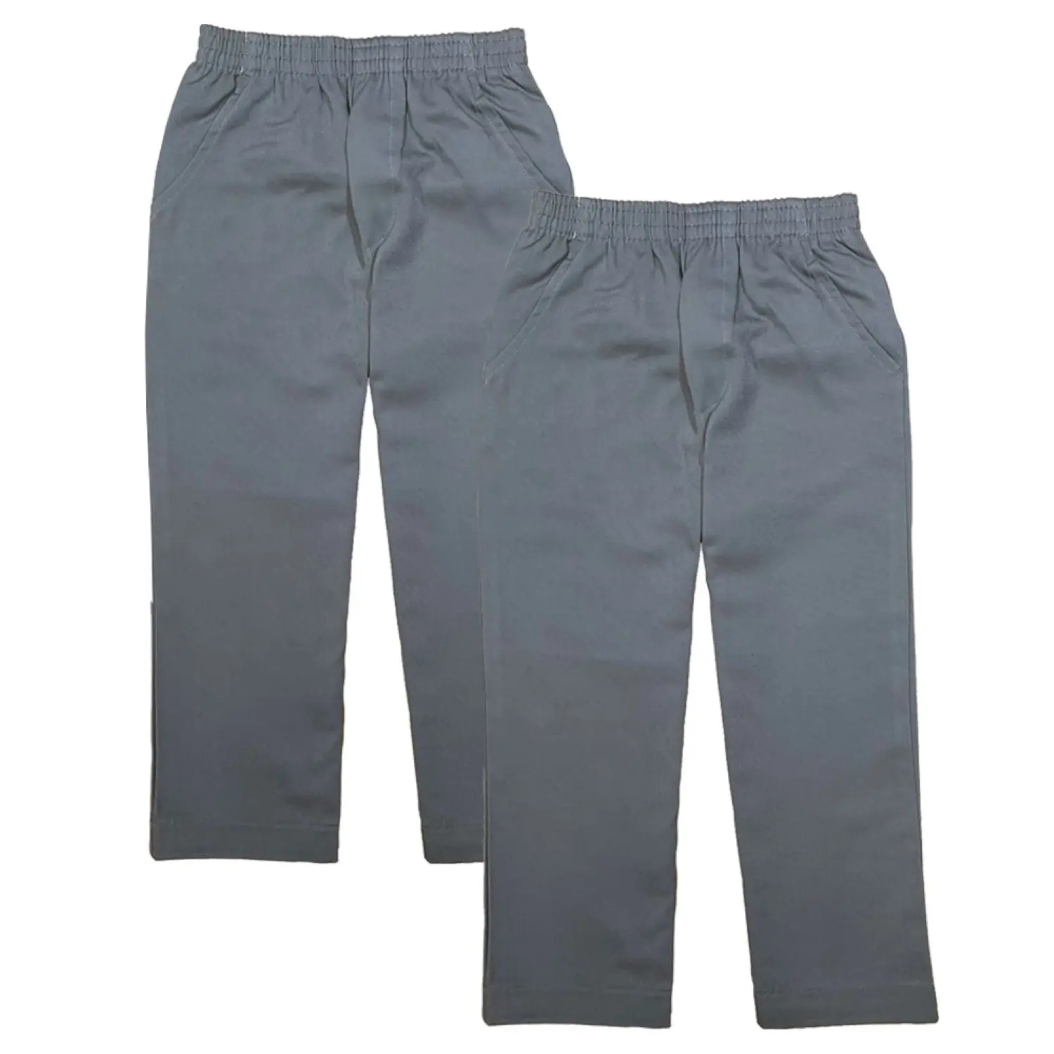 unik Boys' Solid Color Full Stretch Casual Wear All Elastic Waist Pull-on Uniform Pants, Ages 4-16, 2-Pack (BU03)