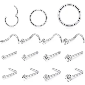 Stainless Steel 20G 18G Nose Rings Hoop and Nose Studs Sets Piercings  for Women and Men Hinged Clicker Segment Nose Rings Hoop Helix Cartilage Daith Tragus Sleeper Earrings