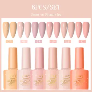 VOKY 6 Pack Nude Pink Gel Nail Polish Set #07-12 - Soft Romantic Collection, Peach Coral Blush, UV LED Soak Off Bridal Wedding Nail Kit, 5-Free Long Lasting High Gloss