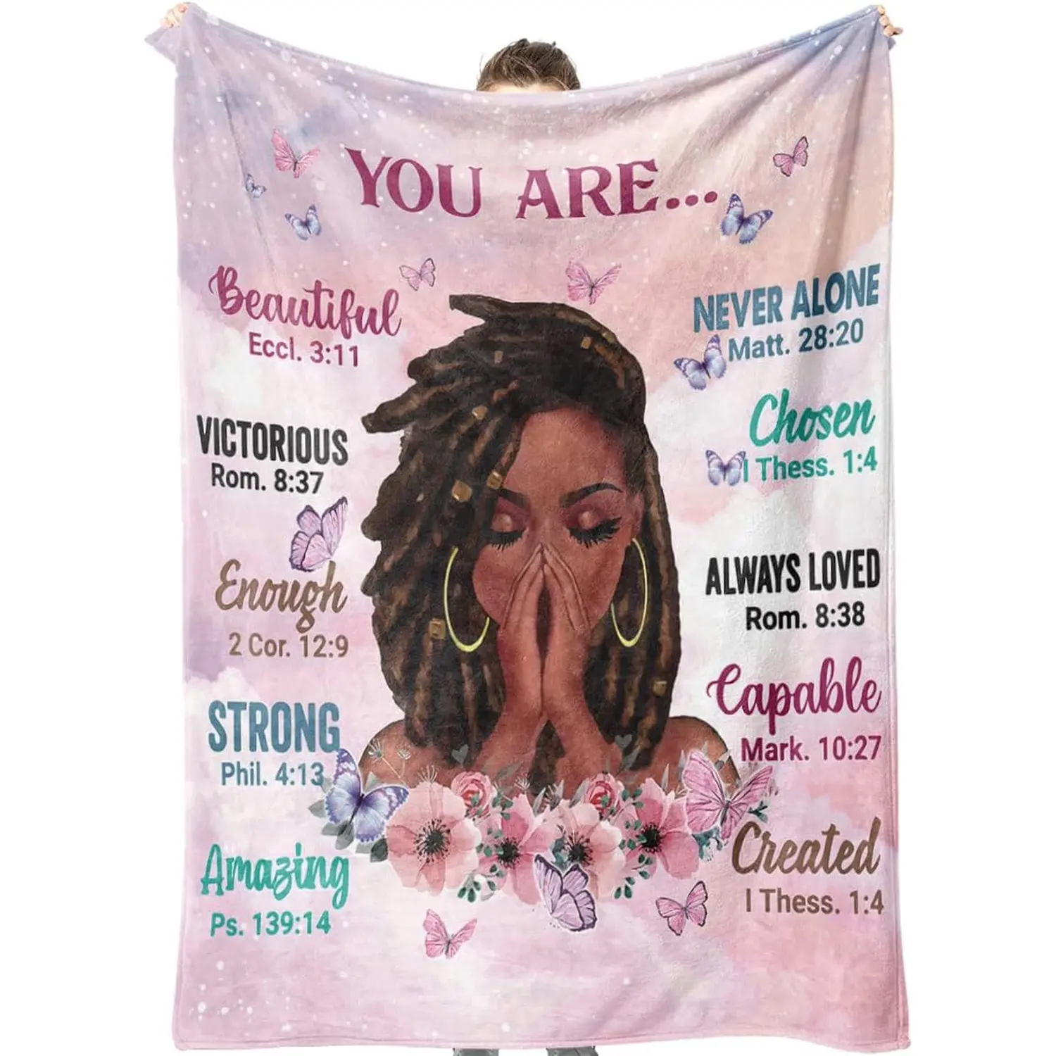 [Mother's Day Gift] Insipirational Throw Blanket, Soft Fleece Blanket with Inspirational Positive Thoughts and Quotes, Inspirational Christian Gift for Women, Printed on One Side