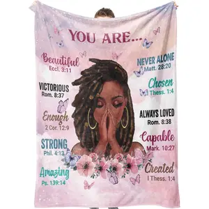 Insipirational Throw Blanket, Soft Fleece Blanket with Inspirational Positive Thoughts and Quotes for Bedroom, Ideal as a Gift for Girls and Women 50x60 Inch, Printed on One Side with a Plain White Back, Halloween Thanksgiving Christmas Gift