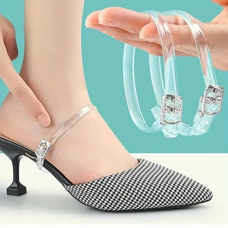 Transparent Silicone Ankle Straps for High Heels, Soft Anti-Slip Shoe Laces, Hand Washable, Casual Style Foot Support, Pack of 2, Slip Resistant