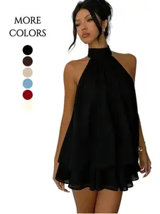 2026 Women's Summer Sexy Elegance Halter Sleeveless Backless Bodycon Mini Dress for Party and Club, Boho Backless Dress