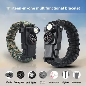Portable 13-Function Survival Bracelet with Compass for Wild Camping