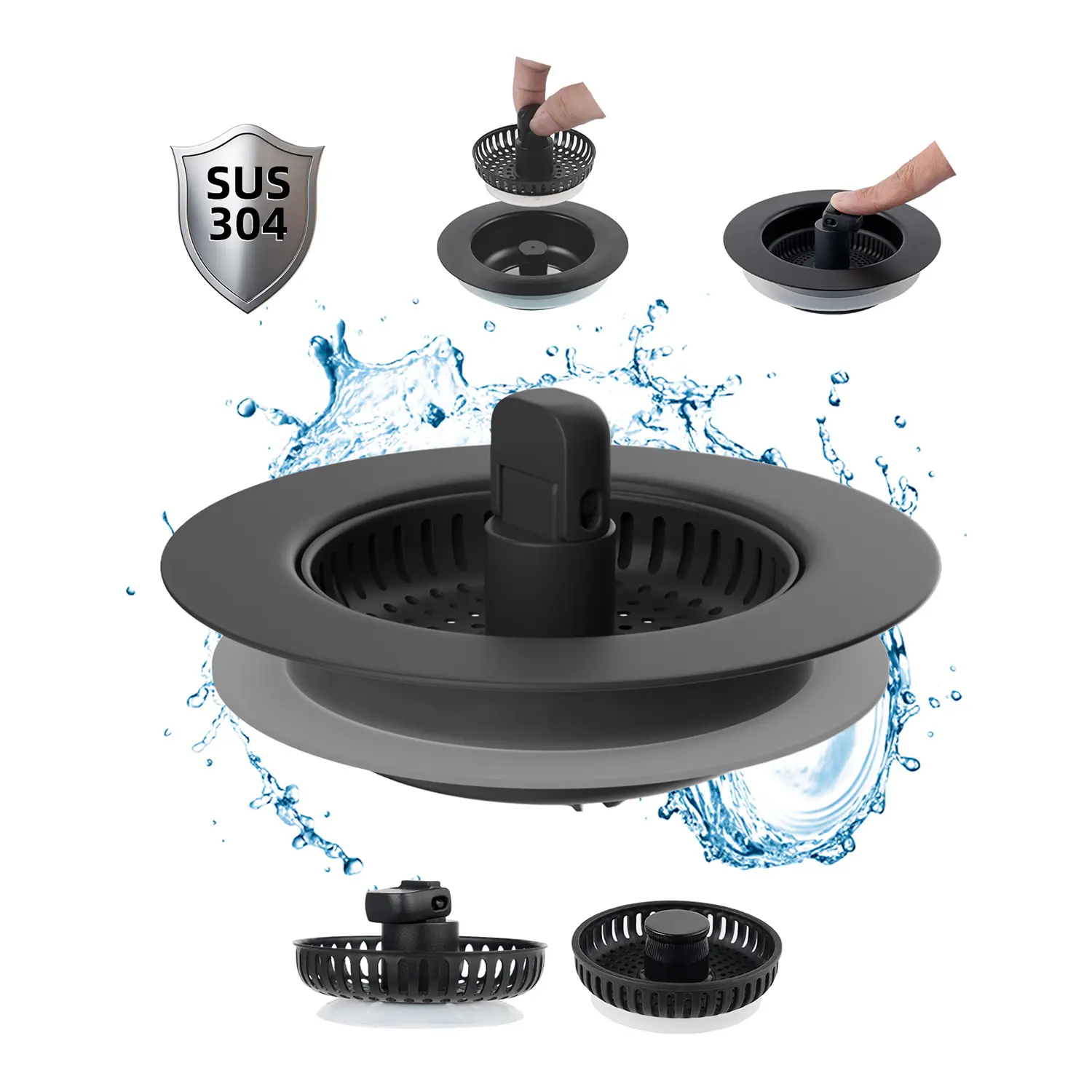 Matte Black with 3 SUS304 Strainer