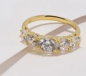 Diamonique Classics 5 Stone Ring, Sterling Silver