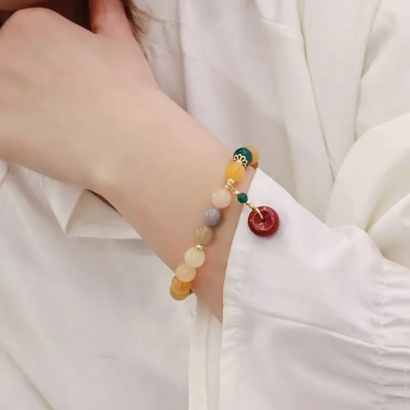 Cinnabar Bracelet Natural Gold Jade Agate Gourd Peanut Bracelet Hand Jewelry Retro Chinese Style Jewelry