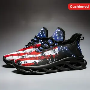 (New)Men's Patriotic Running Shoes - Breathable Mesh with Cushioned Sole - Low-Top Lace-Up Featuring American Flag Pattern for Running and Casual Use
