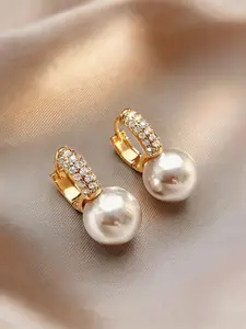 Fashion Simple Women's Earrings, Artificial Pearl Geometric Design, Rhinestone Round Pearl Earrings, High-Quality Jewelry Gift, Fashionable Earrings