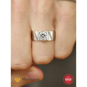 S925 Sterling Silver Synthetic Moissanite Ring, Simple Style Engagement Ring for Men, Fashion Jewelry Accessories for Party, Daily Decor, Fine Jewelry Gift, Engagement Wedding Rings
