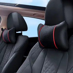2pcs Universal Car Headrests PU Leather Mesh Breathable Neck Pillows, Soft Comfortable Seat Rest Cushions, Auto Automotive Interior Accessories Decorations