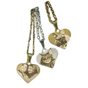 Weld & Wear The “Mini” Custom Photo Engraved 18in Necklace PVD Surgical Stainless Steel Waterproof + No Fade Heart Shape Personalized Jewelry