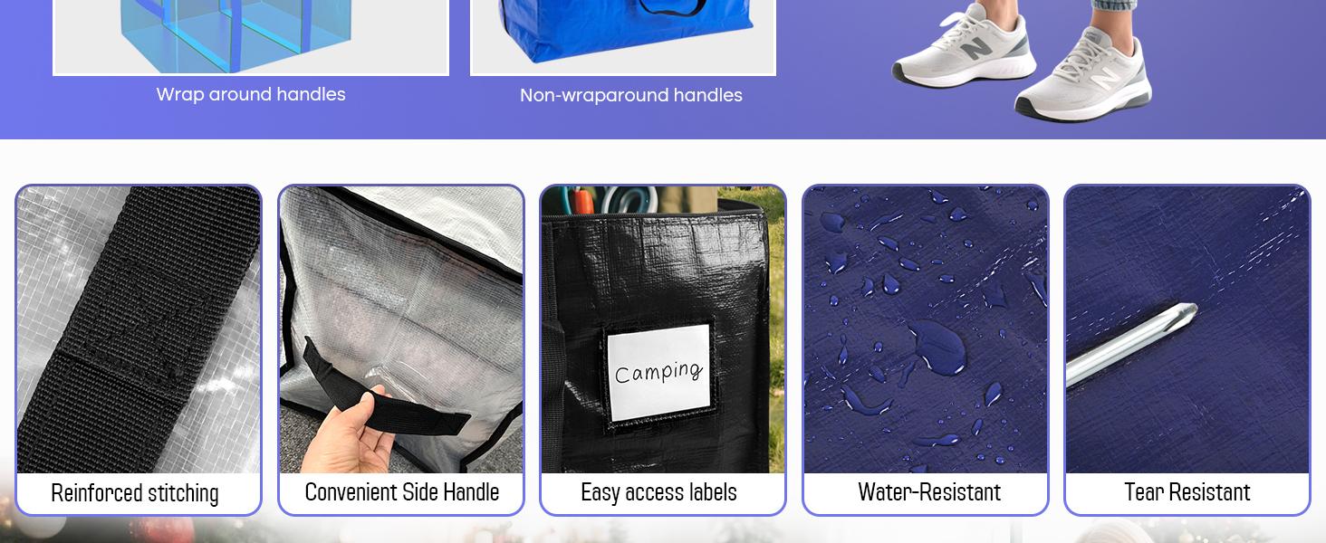 4 Pack Extra Large Storage Bags – Semi Transparent Packing Totes for College Dorm Moving & Organization