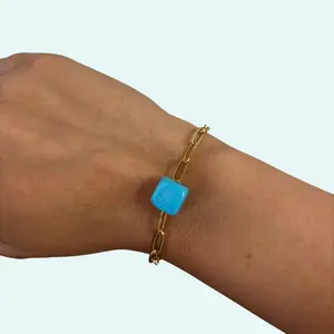 Protect Your Pulse Paperclip Chain Bracelet with Signature Turquoise Glass Bead
