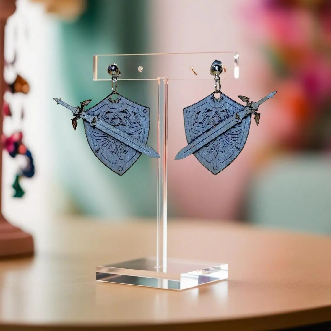 Hylian Shield & Master Sword Earrings: Laser Cut Wood, Nickel Free