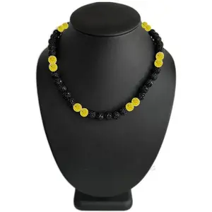 Iced Bling Disco Ball Rhinestone Crystal Bead Baseball Necklace Black Out Collection Yellow