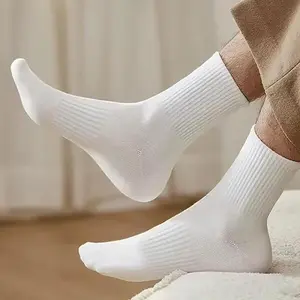 Unisex Solid Color Mid-Calf Socks Sweat, Classic Solid Color Elastic Work Socks,Absorbent Breathable Casual Deodorant Socks for Men Women