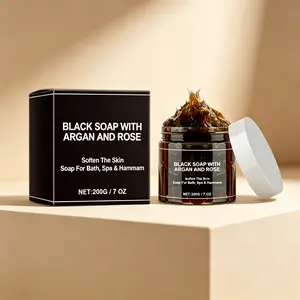 Traditional Moroccan Black Soap 200g – With Argan & Rose – Softens & Hydrates Skin – For Bath, Spa & Hammam – Natural Body Care