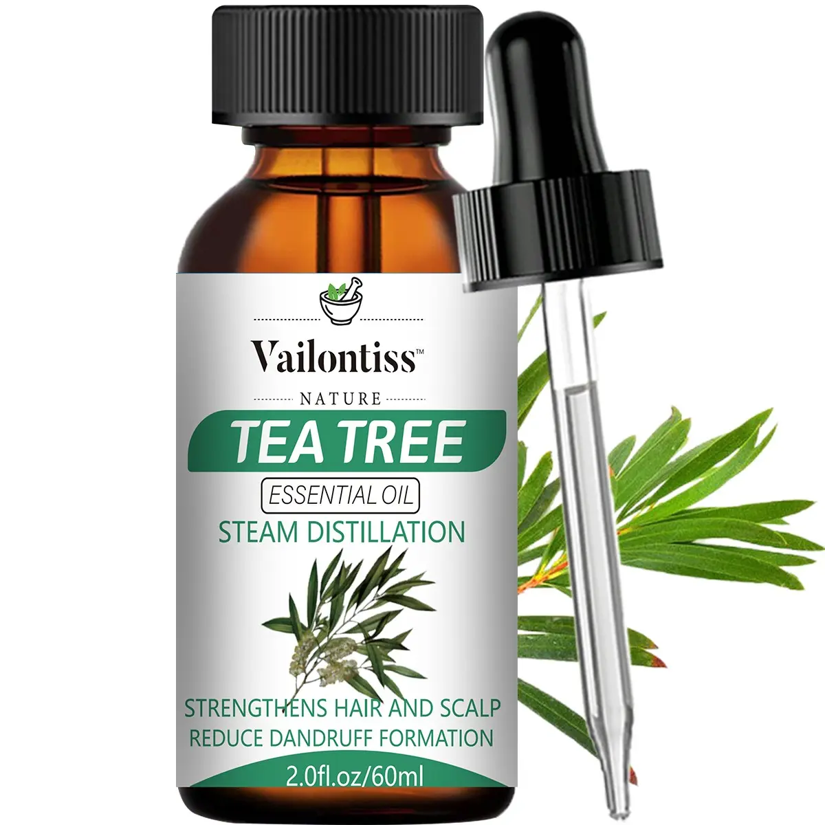 Tea Tree Essential Oil 60ML, Reduces Acne & Dandruff, Suitable for Scalp Care, Skin Care, Aromatherapy, Massage, Diffuser Use