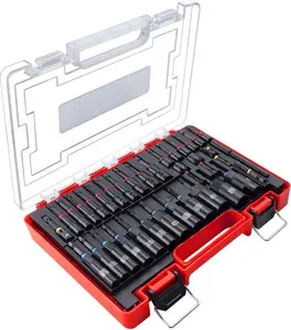 34-Piece Impact Nut Driver Set, Magnetic, SAE & Metric, Nut Drivers Set for Impact Drill, Deep Impact Nut Drivers, Impact Socket Adapters, Wing Nut Driver, Bit Extension, with Storage Case