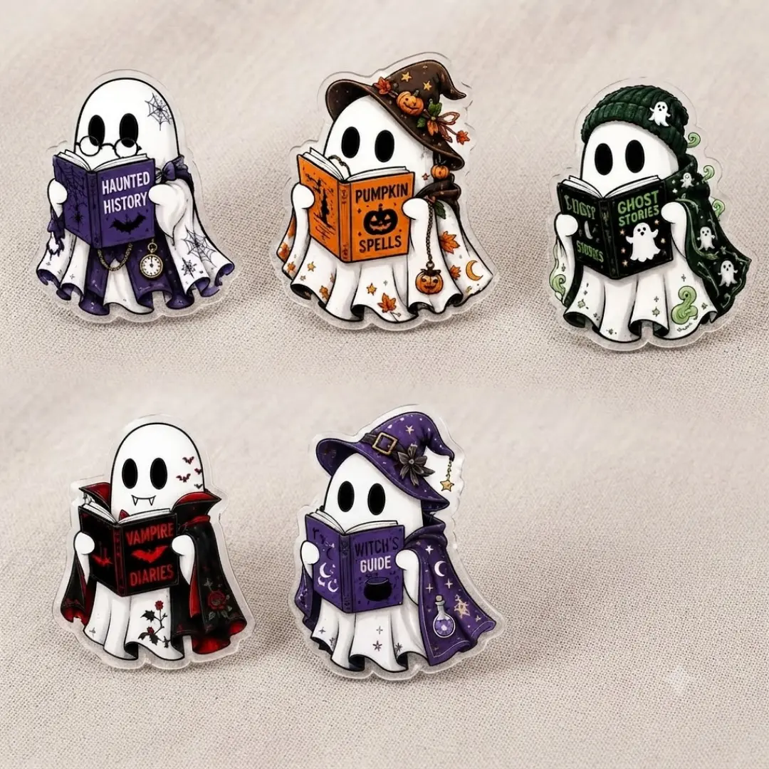 Halloween Ghost Phone Grip Book Lover Reading Design Foldable Kickstand Holder for iPhone Samsung Cute Spooky Witch Vampire Aesthetic Gift for Readers Girls