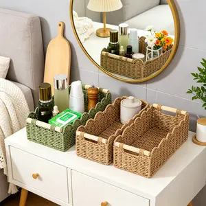 Handwoven Storage Basket with Fan Edge Design, for Toilet Tank Top Shelf, Bathroom Living Room Bedroom Decor Accessories