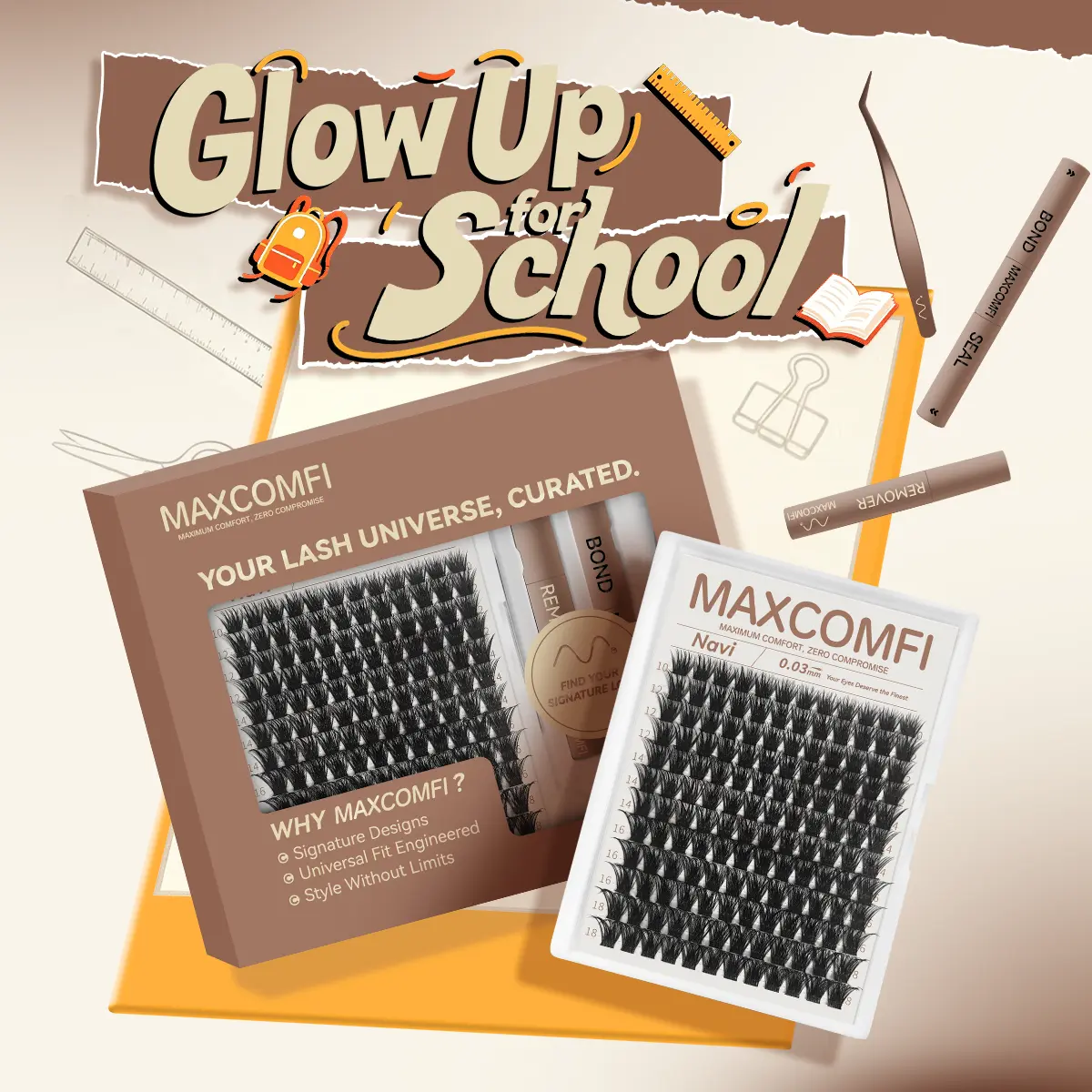 MaxComfi Navi Lash Clusters, Voluminous DIY Lash Extensions with a Soft Thin Band, Long-Lasting, Waterproof and Beginner-Friendly, Lash Cluster, Cluster Lashes, Makeup Cosmetic Eyelashes