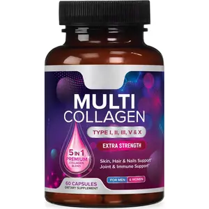 Multi Collagen Pills 2400mg with Types I II III V X, Hydrolyzed Collagen Peptides for Hair Skin Nails Support, Advanced Supplement for Women & Men, 60 Capsules