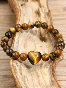 Natural Tiger Eye Heart Beaded Healing Crystal Bracelet, 8mm Stone Jewelry for Men & Women, Perfect Gift for Valentine's Day & Thanksgiving
