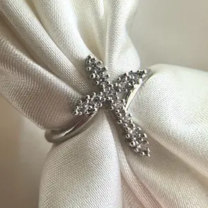 Crystal Cross Silver High Quality Luxury Ring, Cubic Zirconia Stones