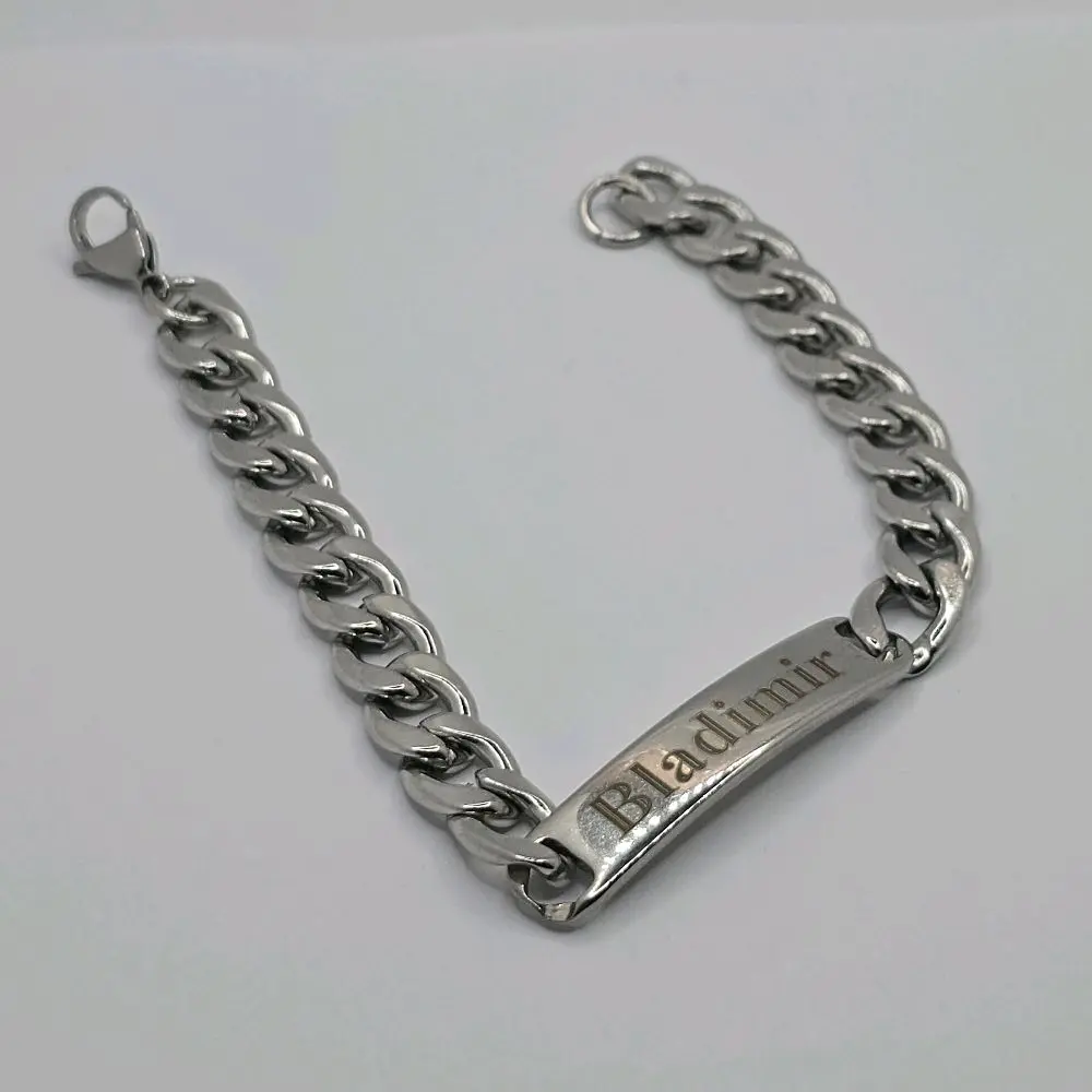 Personalized ID Bracelet Cuban Style Stainless Steel 9 Inch Personalized ID Bracelet Cuban Style Stainless Steel 9 Inch