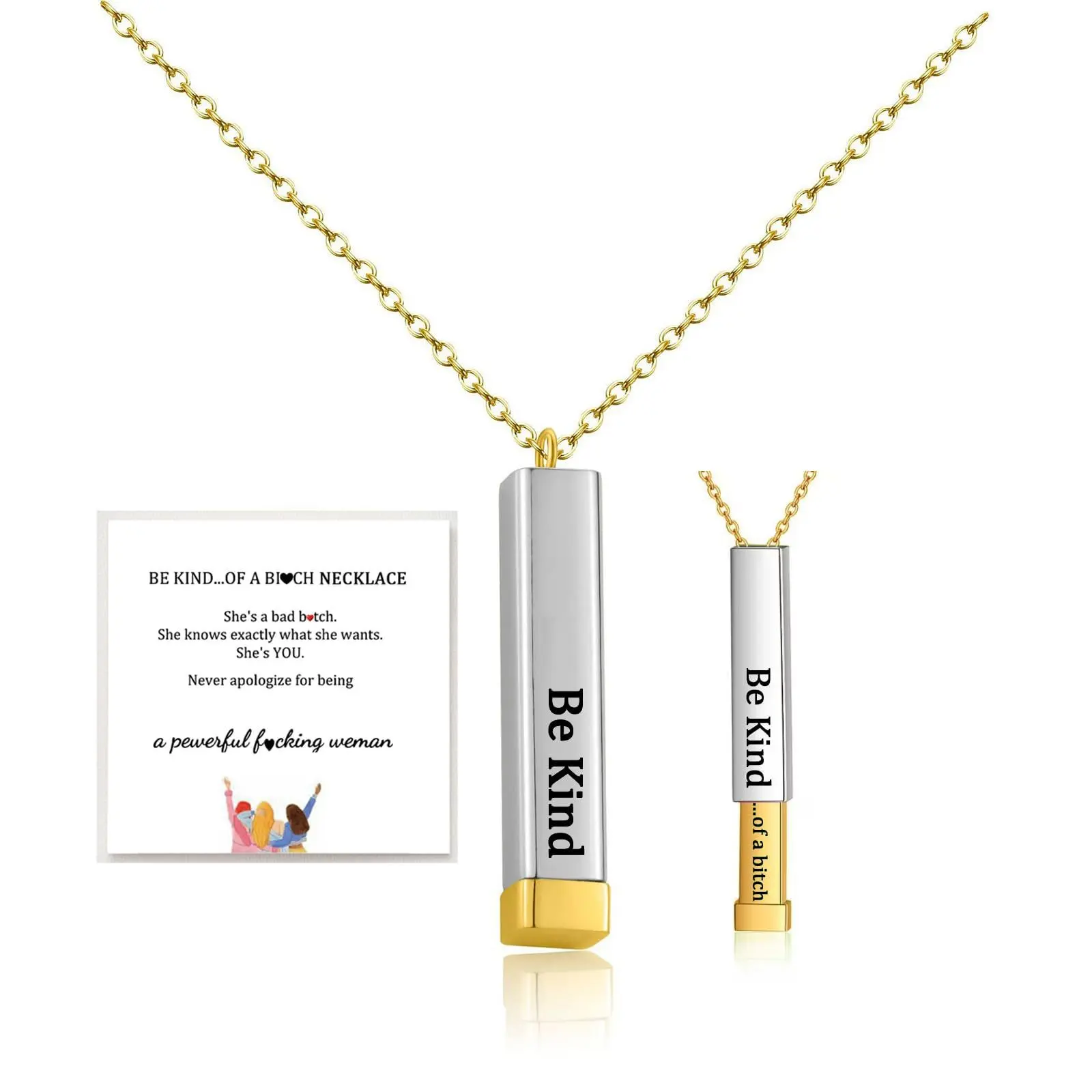 Be Kind Of A B Necklace For Women Inspirational Square Tubes Pendant With Hidden Message Best Friend Sisters Friendship Sorority Gifts Jewelry for Women
