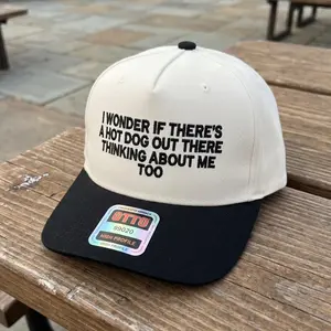 I Wonder If There's A Hot Dog Out There Thinking About Me Too Embroidered Hat Summer Trucker Hat Blue Striped Bill Hat