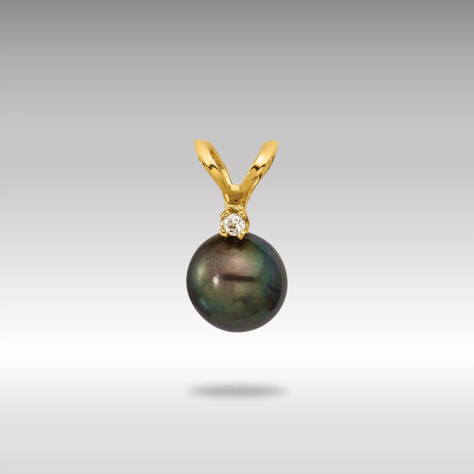 14K Gold 5-6mm Round Black FWC Pearl and .01ct Diamond Pendant - Model XF509PB