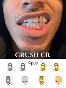 CRUSH CR 18K Gold Plated Hollow Open Face Tooth Caps for Women Content Creators Mirror-Like Polished Finish Tooth Gem Ideal for Music Festivals Themed Parties Night Outings TikTok Photoshoots Hip Hop Concerts Streetwear Fits Club Nights Urban Street Style