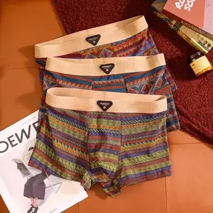 Men's underwear made of pure cotton, retro ethnic style, comfortable, breathable, flat leg pants, mid waist, youth trend, square leg pants, shorts head