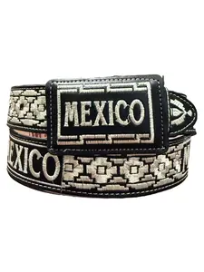 Cinto Vaquero Bordado Mexico de Piel Western Style Mexico Embroidered Leather Belt