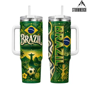 STORMMECH 40oz Insulated Tumbler - Brazil  Double-Wall Vacuum Stainless Steel Portable Beverage Flask, Cartoon Design, Washable Leakproof Straw Lid with Black Cap & Handle, 12H Hot/24H Cold Retention, Valentine Gift Drinkware, Insulation