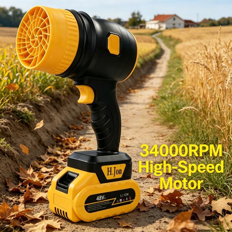 Cordless leaf blower, brushless dust collector, 3400 rpm, handheld electric dust collector for household cleaning, automobiles, outdoor use 21V mini dry blower fan, (tool only) US standard two plug